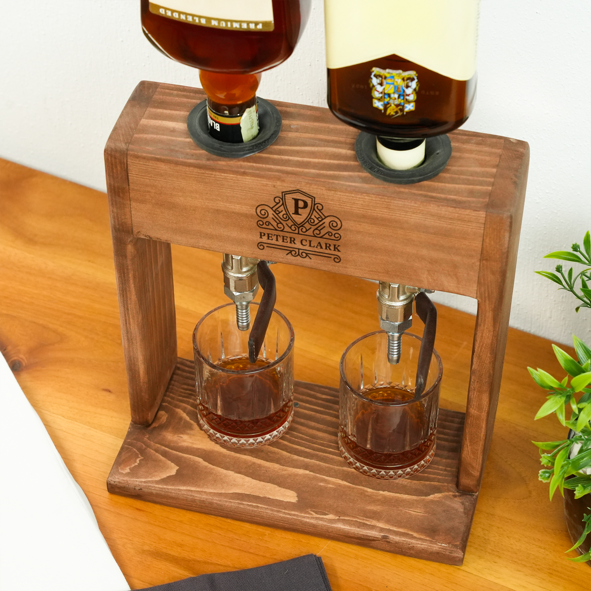 Custom Engraved Wooden Whiskey Dispenser with Glasses: Whiskey Gift for Couples