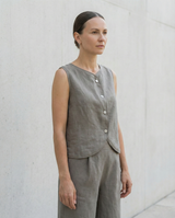 Sleeveless Linen Vest Top with Buttons: Cropped Womens Clothing