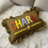 Personalized Gingham Nursery Pillow with Ruffles: Embroidered Name Baby Gift