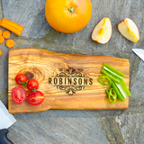 Olive Wood Personalized Cheese Serving Board: Live Edge for Housewarming Gift