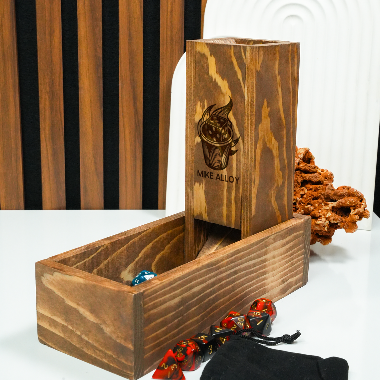 RPG Dice Rolling Tray and Storage: Personalizeed Wooden Dice Tower, Fantasy Game Nights