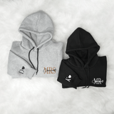 Custom Embroidered Mr Mrs Couple Hoodies: Personalized Matching Sweatshirt, Wedding Gift Ideas for Couples
