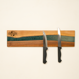 Personalized Epoxy Resin Magnetic Knife Rack: Wooden Kitchen Wall Storage Board, Rustic Farmhouse Decor