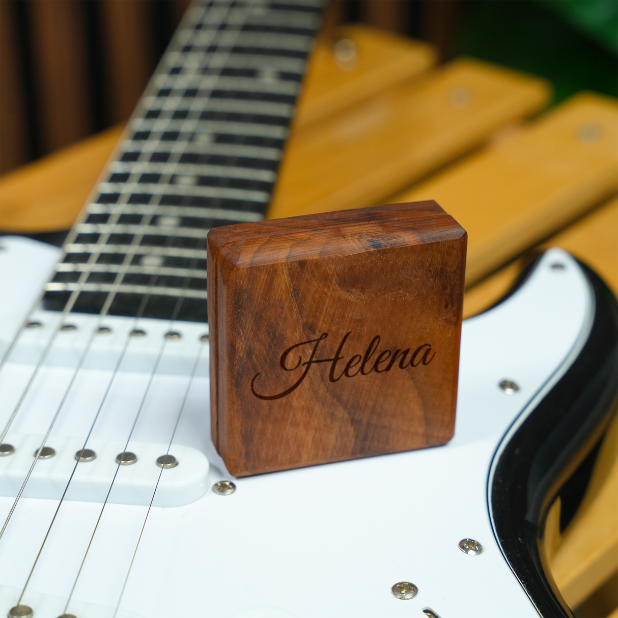 Personalized Wooden Guitar Pick Holder: Custom Magnetic Picks Display, Gift for Musician