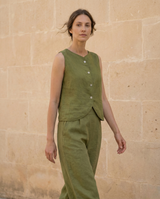 Modern Linen Vest for Women: Sleeveless Button Front Minimalist Top