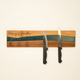 Walnut Epoxy Knife Display Magnetic Board: Grandma’s Garden Personalized Engraving, Kitchen Wall Decor