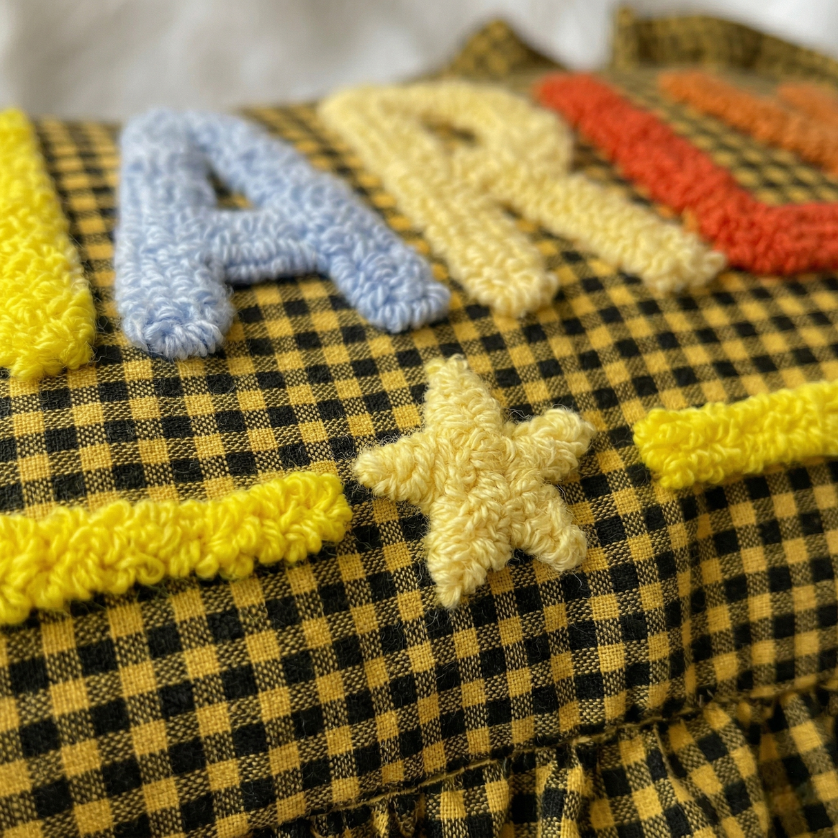 Personalized Gingham Nursery Pillow with Ruffles: Embroidered Name Baby Gift