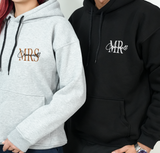 Custom Embroidered Mr Mrs Couple Hoodies: Personalized Matching Sweatshirt, Wedding Gift Ideas for Couples