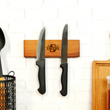 Custom Magnetic Walnut Knife Holder: Rustic Wooden Kitchen Wall Stand, Couple Name Engraving