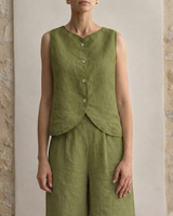 Modern Linen Vest for Women: Sleeveless Button Front Minimalist Top
