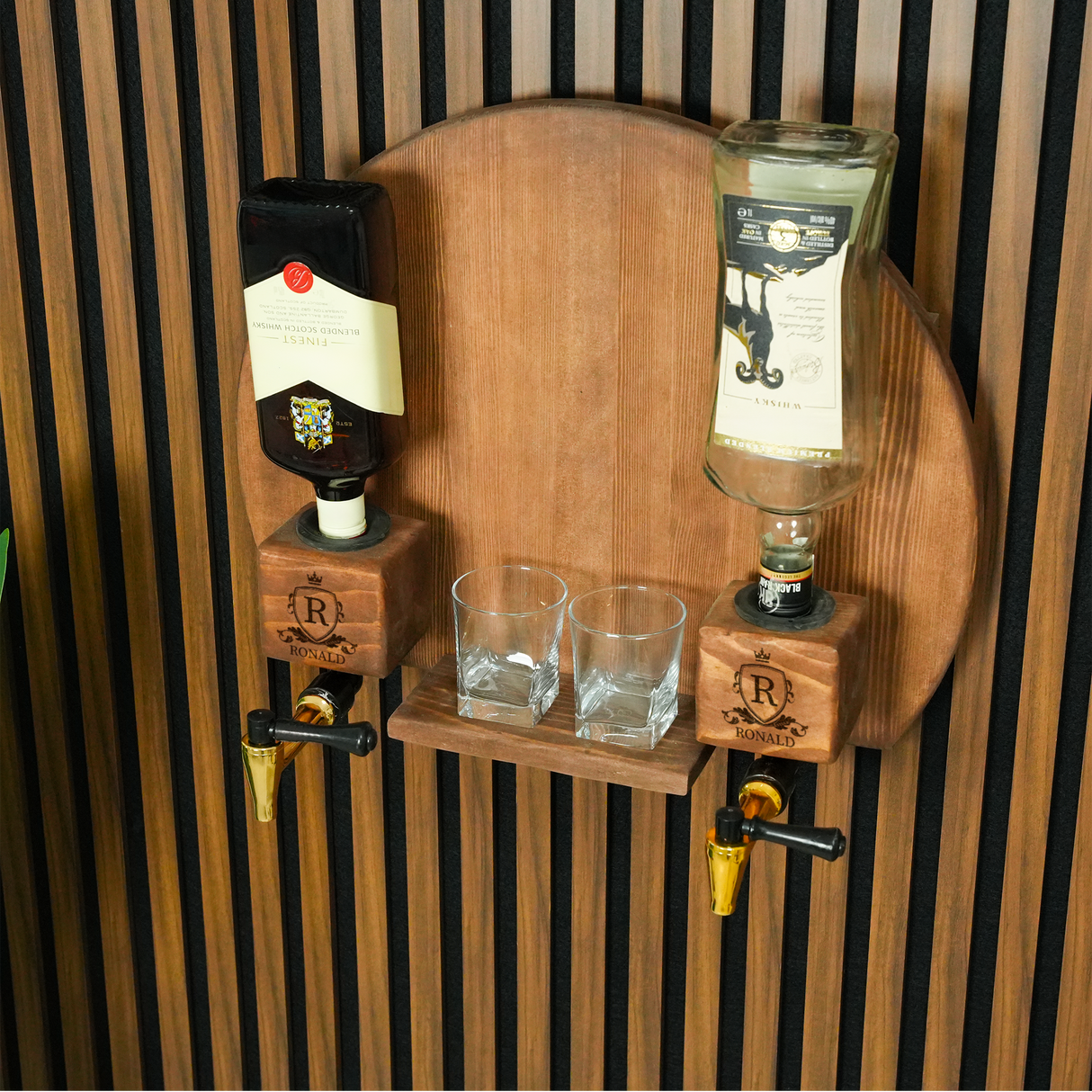Customized Wall Mounted Liquor Dispenser: Wooden Whiskey Fountain, Rustic Bar Decor