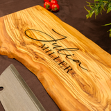 Personalized Live Edge Cutting Board: Olive Wood Engraving for Mom’s Kitchen