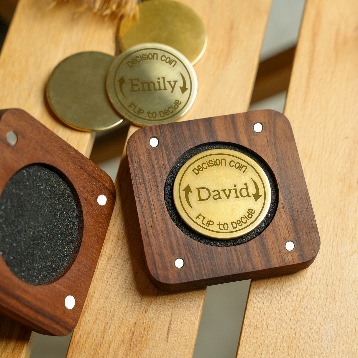 Custom Desicion Coin with Wooden Magnetic Box: Personalized Couple Gift for Christmas