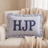 Monogram Custom Embroidered Pillow: Personalized College Gift Dorm Decor, Striped Ruffled Cushion