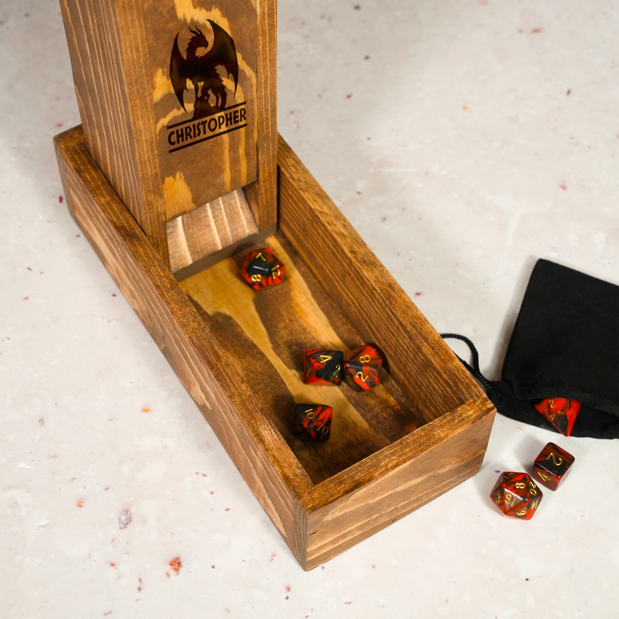 Personalized Wooden DnD Dice Tower for Tabletop Roleplaying Games: Dungeon Master Gift