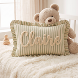 Custom Name Embroidered Pillow for Baby, Striped Ruffle Nursery Decor Cushion