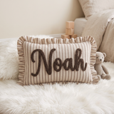 Striped Ruffle Custom Name Pillow, Personalized Nursery Cushion, Baby Newborn Gift