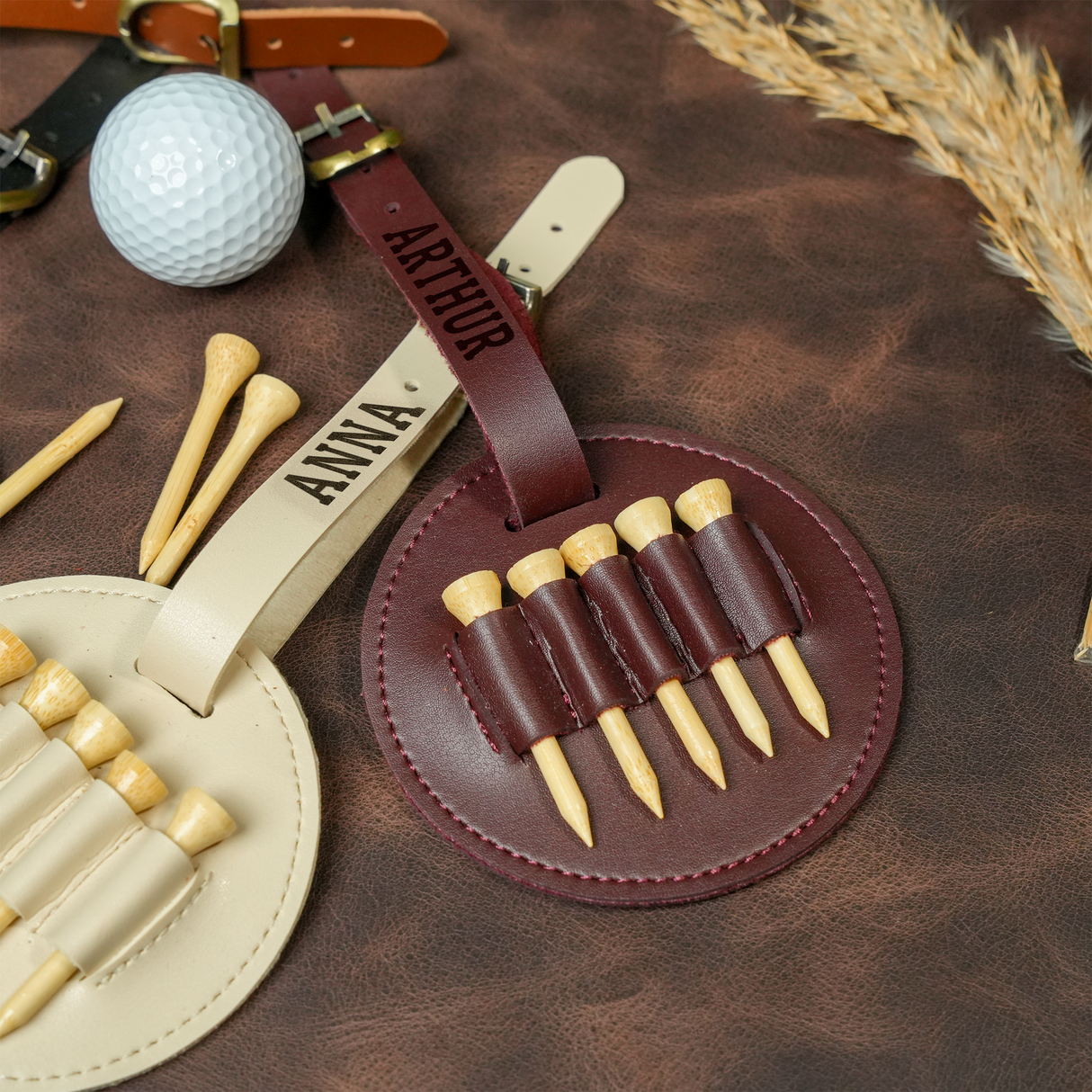 Custom Name Golf Bag Tag: Engraved Leather Personalized Gift for Golfers