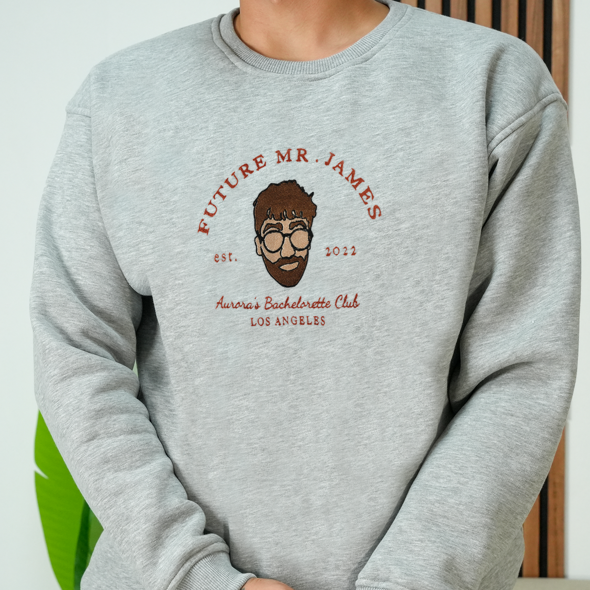 Embroidered Future Mr Last Name Sweatshirt: Custom Portrait Bachelorette Party Crewneck