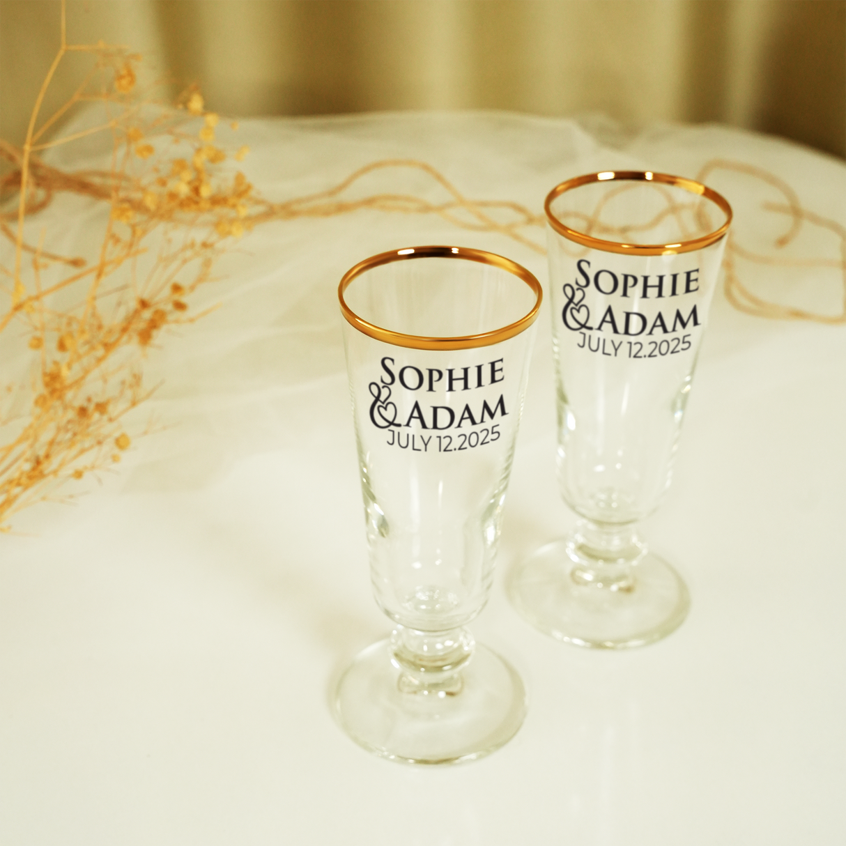 Personalized Bride Groom Wedding Champagne Glasses, Custom Toasting Flutes, Custom Couple Wine Glass, Bridal Party Gift, Wedding Accessories