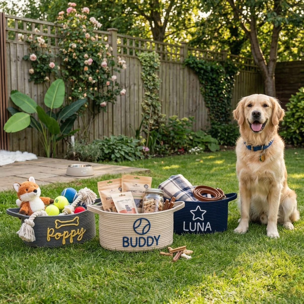 Custom Dog Name Rope Storage Basket: Puppy Toy Organizer, Pet Lover Gifts