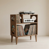 Mid-Century Record Player Stand with Vinyl Storage | Wooden Turntable Cabinet