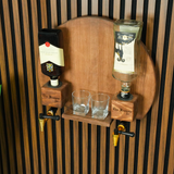 Personalized Liquor Dispenser with Tap: Wooden Whiskey Stand for Rustic Bar Decor