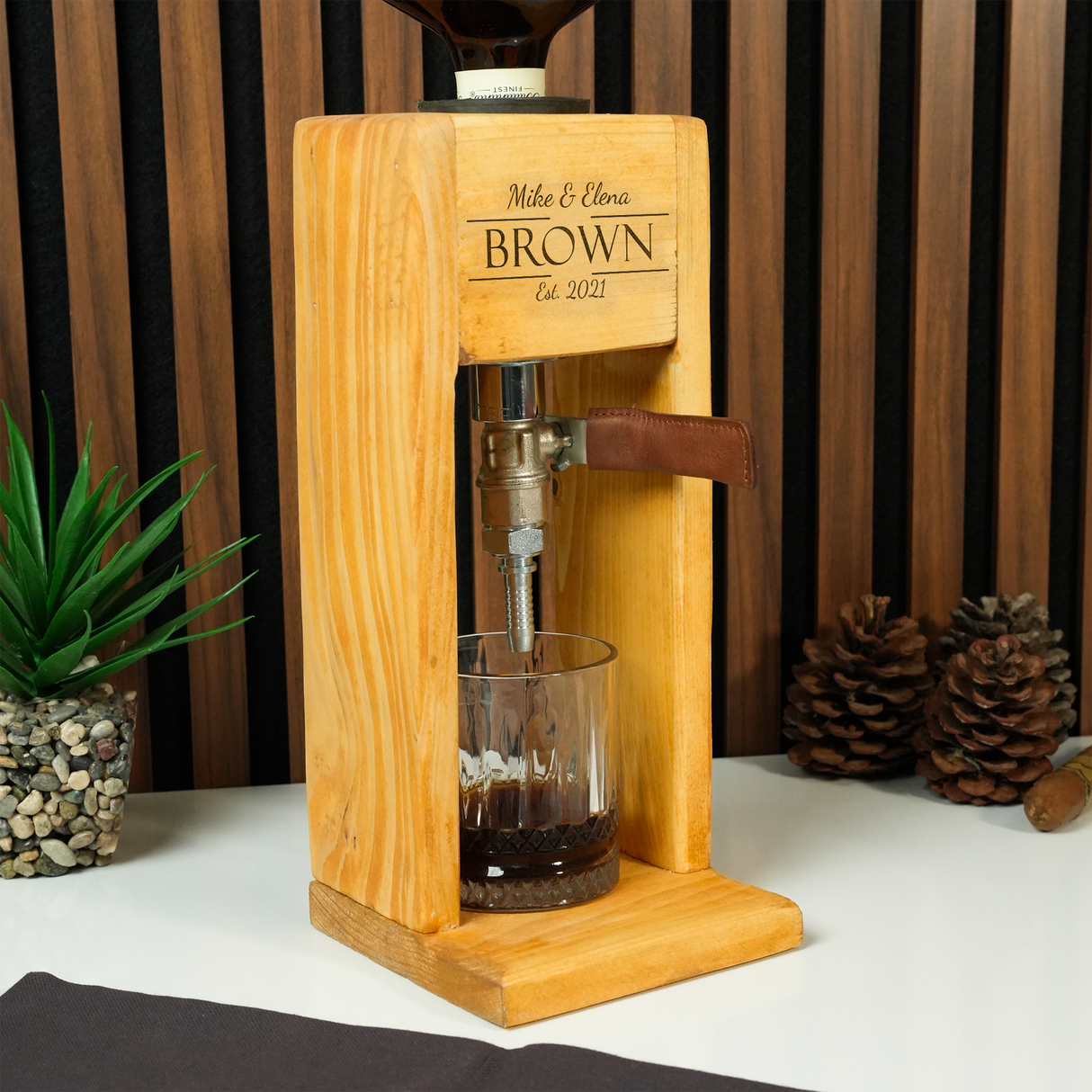 Personalized Wooden Whiskey Dispenser: Liquor Tap for Home Bar, Wedding Gift Ideas