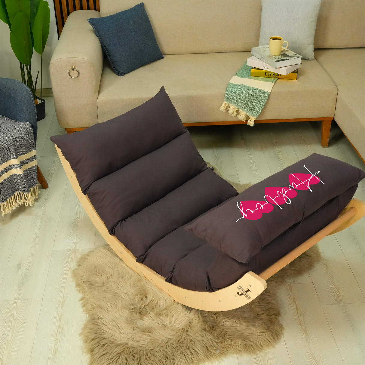 Wooden Rocking Lounger with Cushion: Multifunctional Relax Chair for Relaxing and Meditation