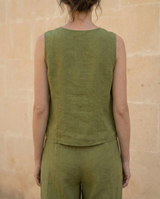 Modern Linen Vest for Women: Sleeveless Button Front Minimalist Top
