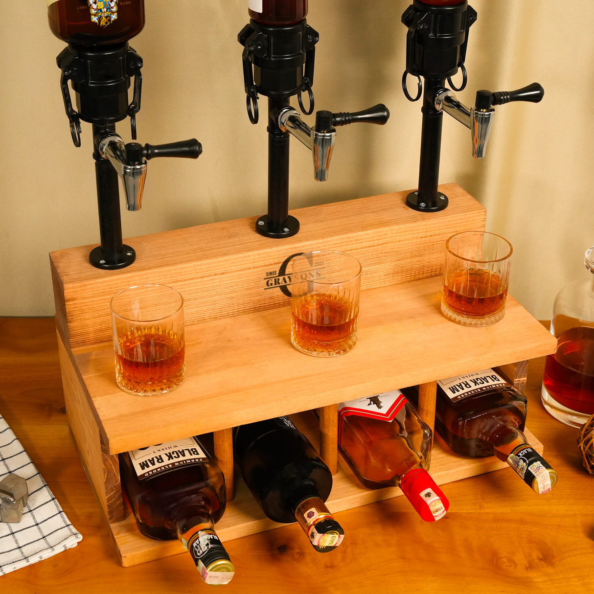 Industrial Pipe Whiskey Dispenser: Custom Bar Station for Liquor Lovers and Collectors