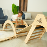 Montessori Wooden Climbing Arch with Cushion: Personalized Toddler Climber Set, Foldable Play Gym