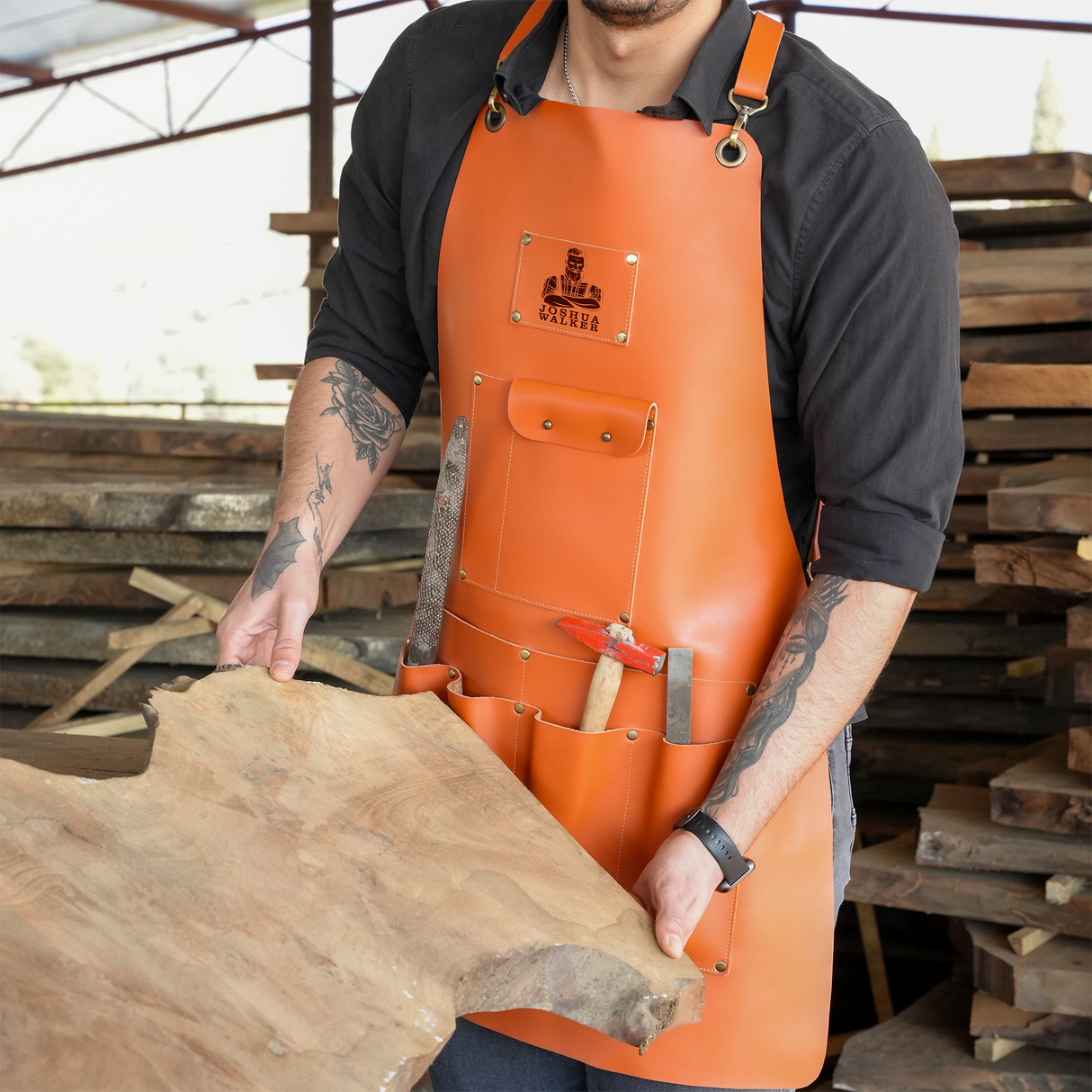 Mechanic Gift Custom Name Leather Apron with Pockets, Personalized Wood Workshop Apron, Apron for Men, Anniversary Gift, Fathers Day Gift