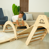 Pikler Triangle Set: Montessori Climbing Arch with Ramp, Foldable Toddler Play Equipment