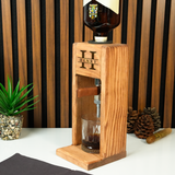 Wooden Personalized Whiskey Dispenser: Home Bar Stand with Leather Tap & Glasses