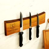 Wooden Chef Knife Display Magnetic Board: Personalized Kitchen Organizer Rack, Engraved Stand for Mom