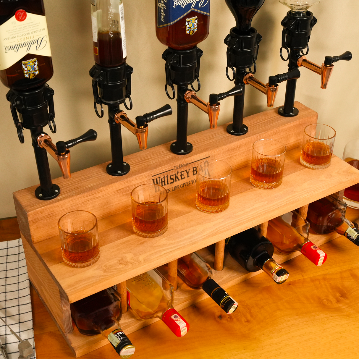 Personalized Wooden Whiskey Dispenser Set: Engraved Liquor Decanter, Barware Gift
