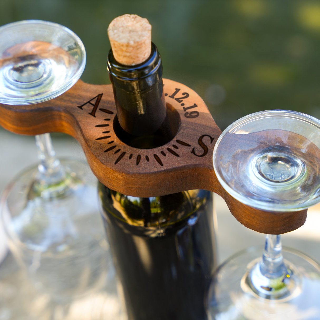 Personalized Wooden Wine Rack for Tabletop: Engraved Glass Holder for Anniversaries