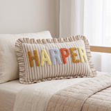 Personalized Name Embroidered Pillow, Custom Monogram Striped Dorm Room Decor