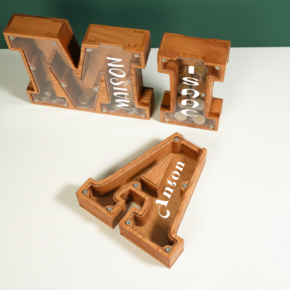 Personalized Wooden Kids Letter Piggy Bank: Custom Name Gifts for Boys