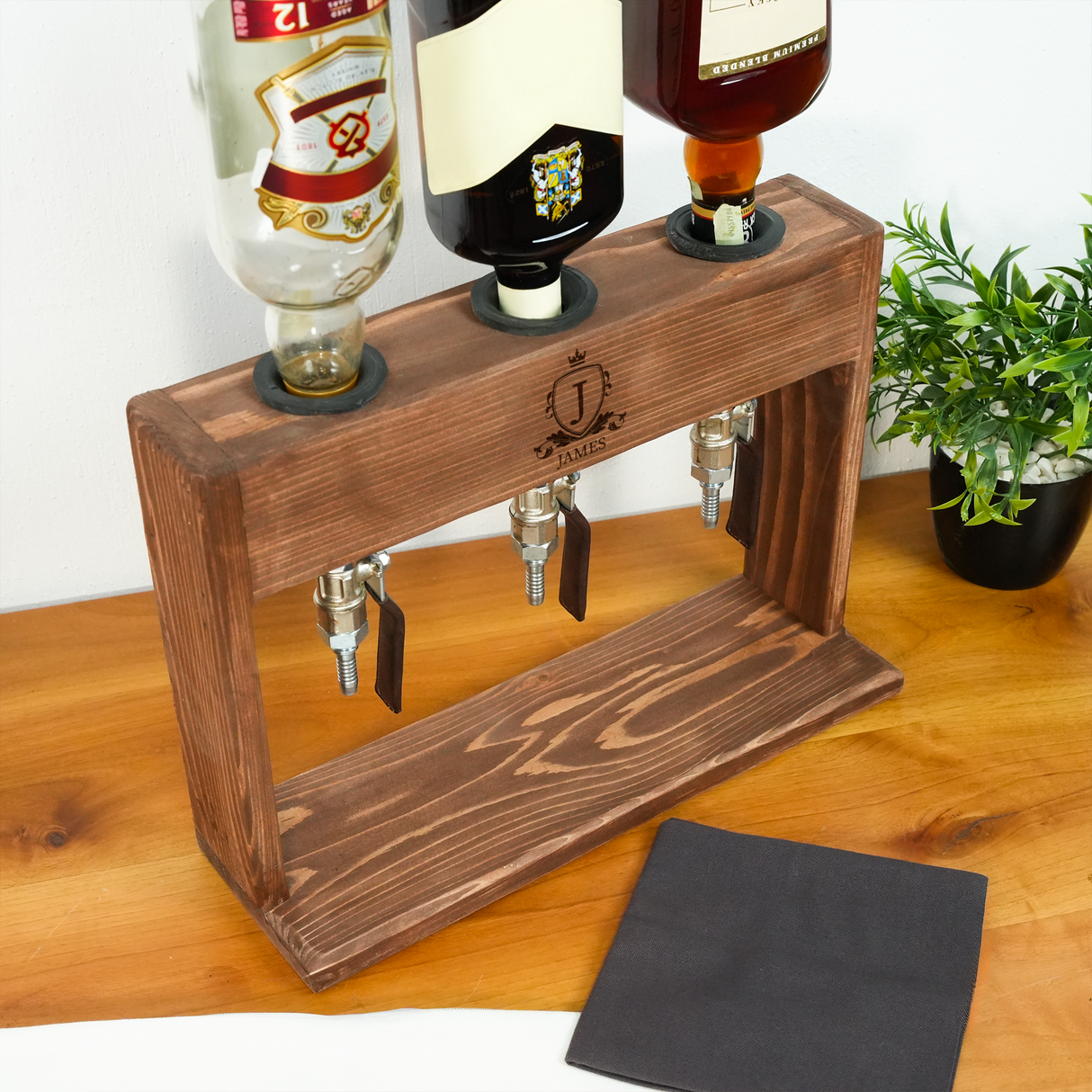 Personalized Wooden Whiskey Dispenser: Liquor Tap for Home Bar, Wedding Gift Ideas