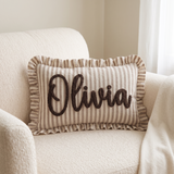 Custom Name Embroidered Pillow for Baby, Striped Ruffle Nursery Decor Cushion
