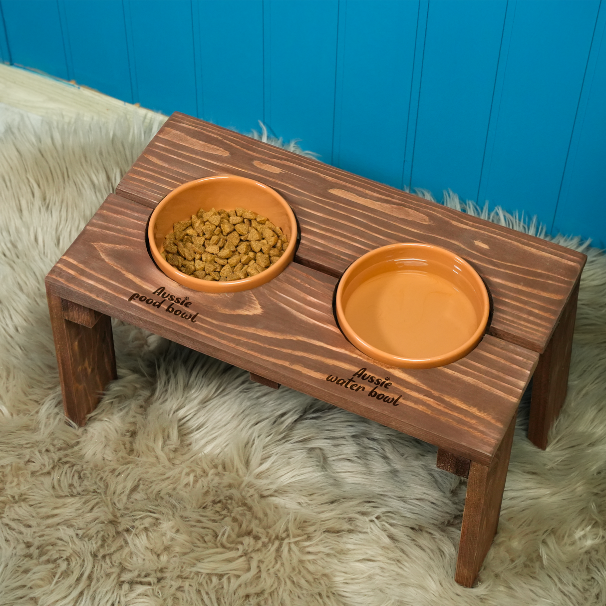 Personalized Wooden Double Feeding Bowl Stand: Custom Engraved Water and Food Bowls