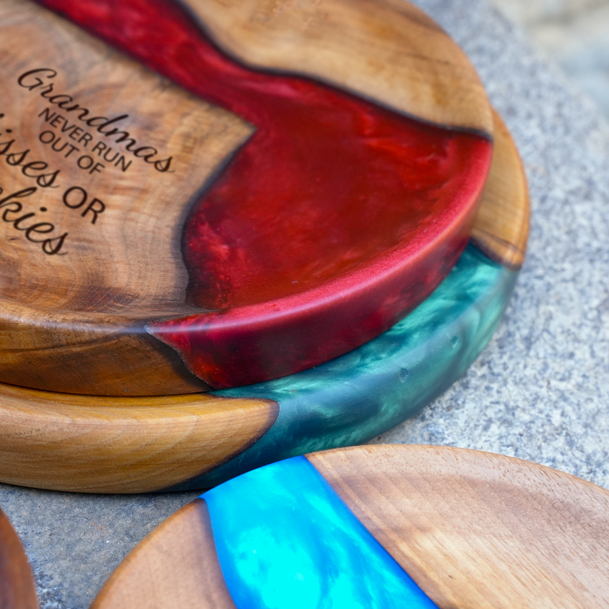 Wood and Epoxy Personalized Kitchen Platter: Custom Engraved Rustic Tray for Serving