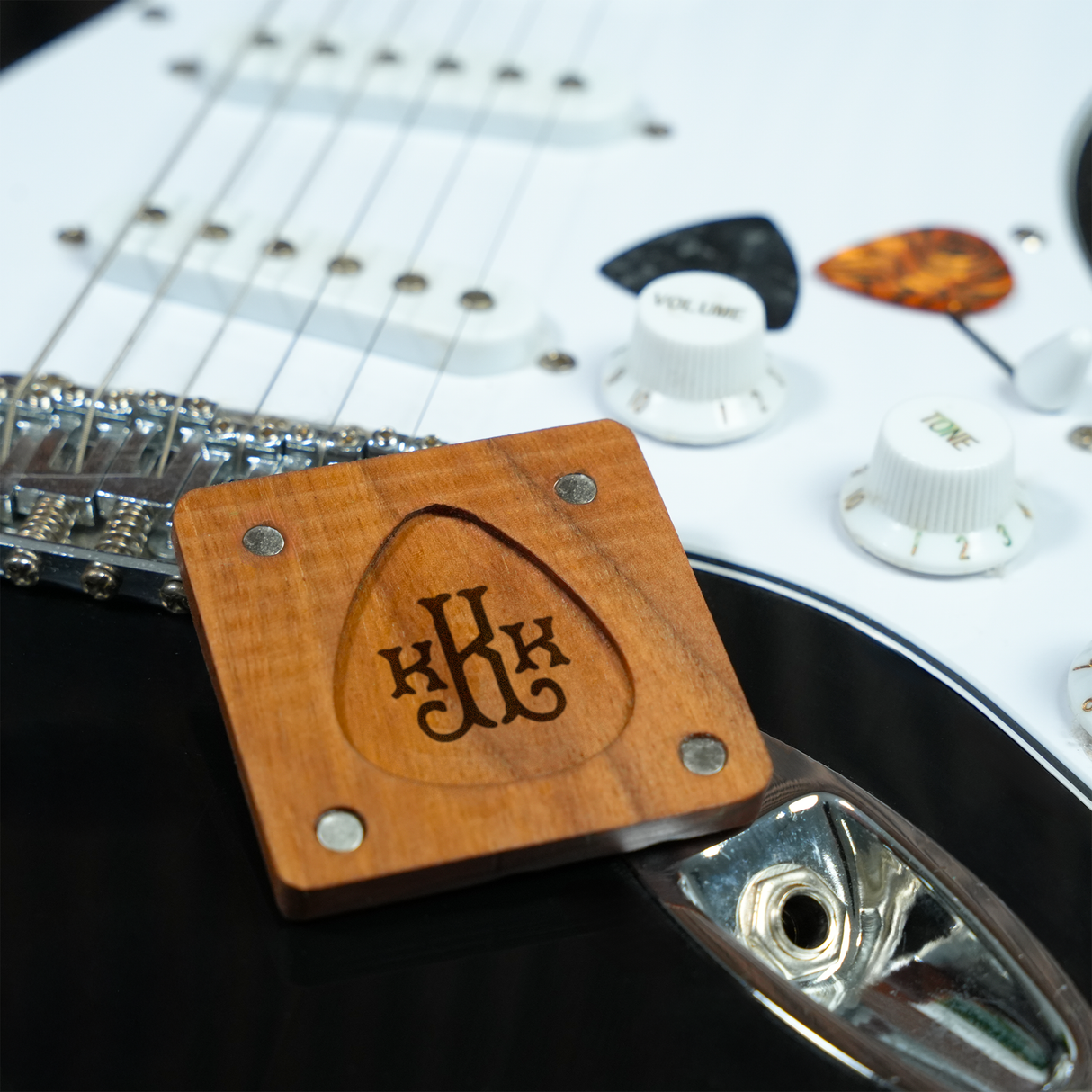 Custom Guitar Pick Holder Magnetic Wood Display: Christmas Gift for Guitar Player