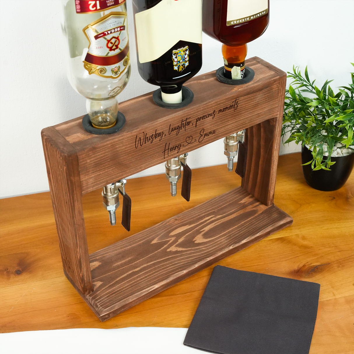 Engraved Whiskey Dispenser for Groomsmen: Personalized Wooden Liquor Stand, Wedding Party Decor