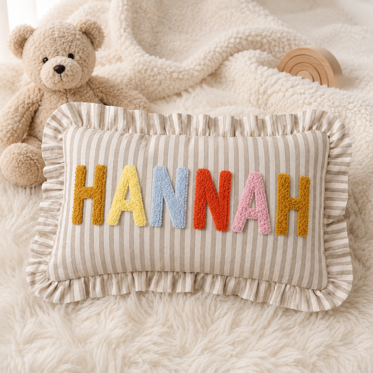 Personalized Name Ruffle Pillow Cover: Custom Name Cushion Baby Nursery Decor