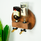 Personalized Liquor Dispenser with Tap: Wooden Whiskey Stand for Rustic Bar Decor