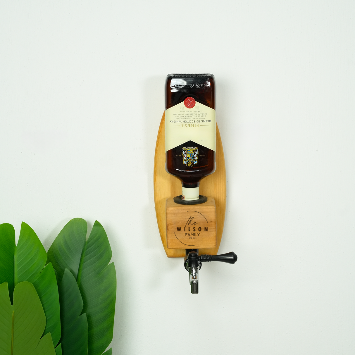 Wall Mounted Rustic Whiskey Dispenser with Glass Shelf: Solid Pine Wood Home Bar Gift