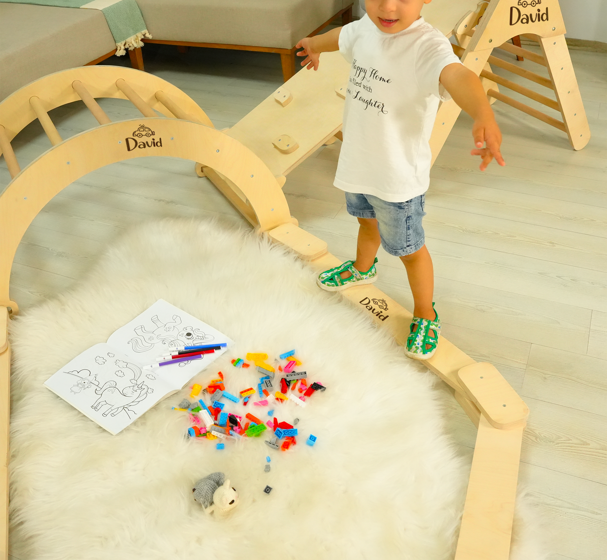 Montessori Climbing Triangle Set: Personalized Arch and Pillow, Foldable Solid Wood Toddler Gym